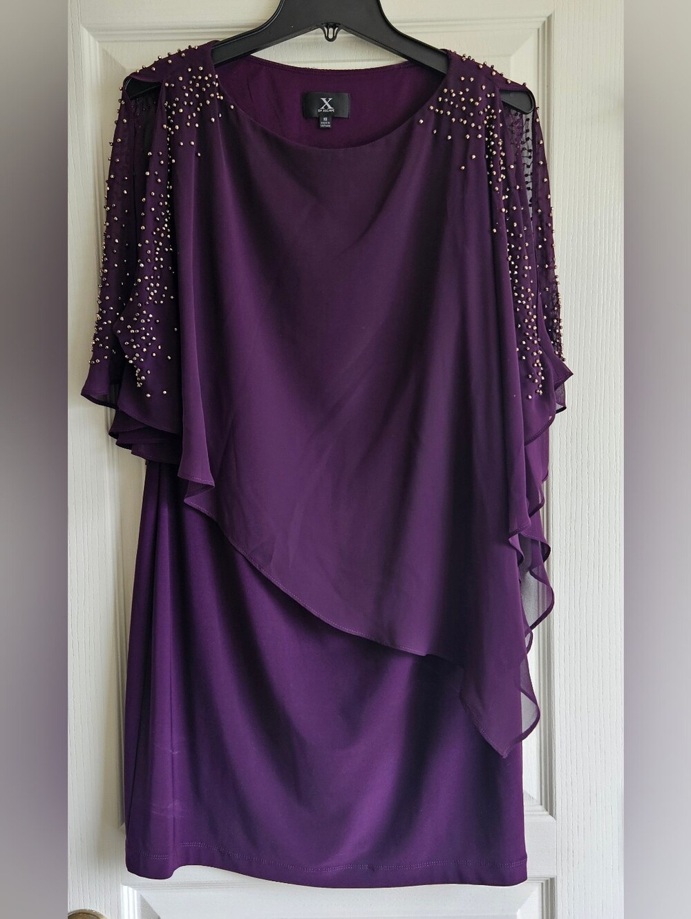 Lavender field Purple Midi Dress with Beaded Sleeves